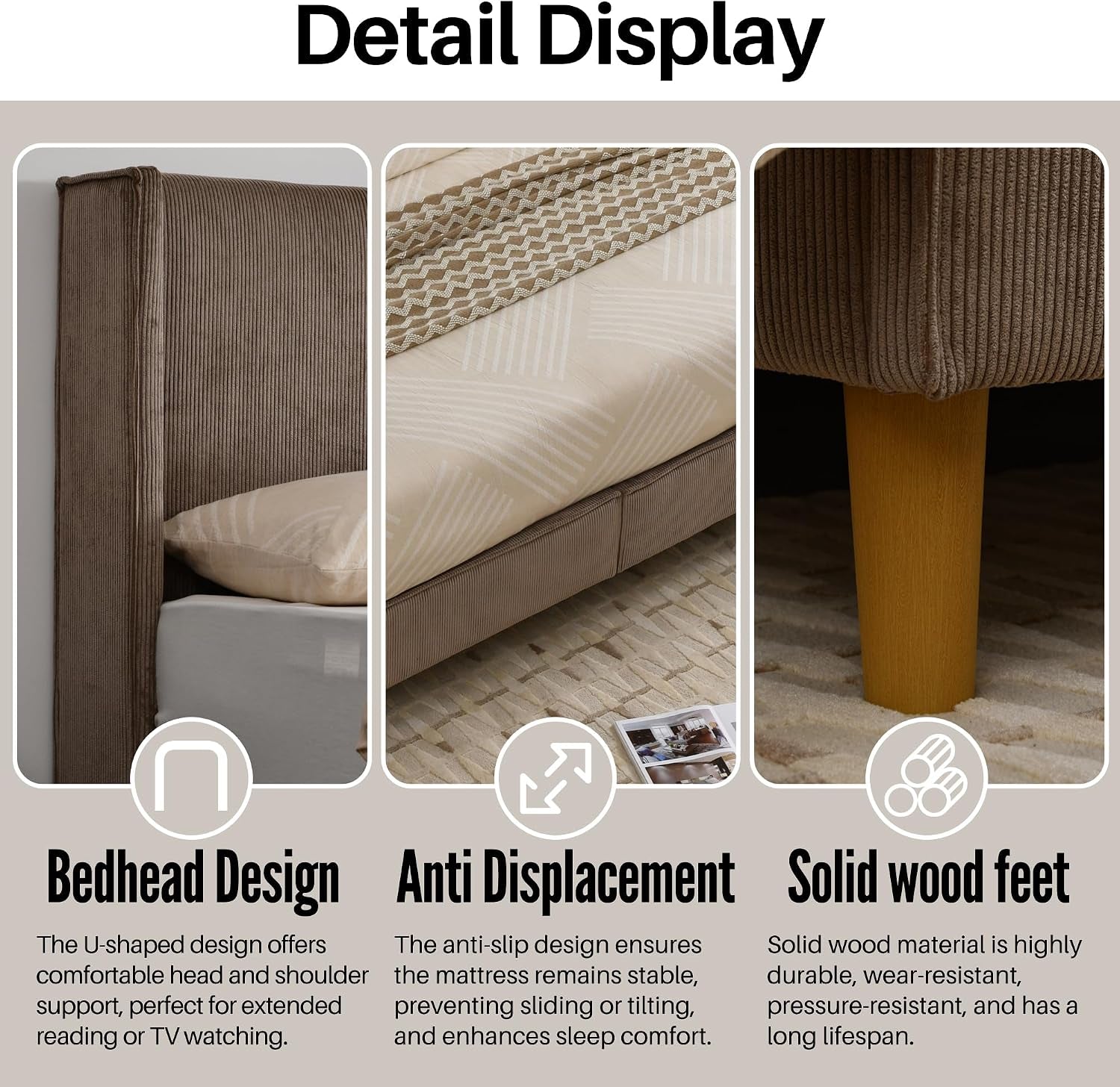 Upholstered Bed Frame with Velvet Upholstered Headboard, No Springs, Easy to Assemble, Strong Wooden Slats, Non-Slip and No Noise (Mink, King (U.S. Standard))
