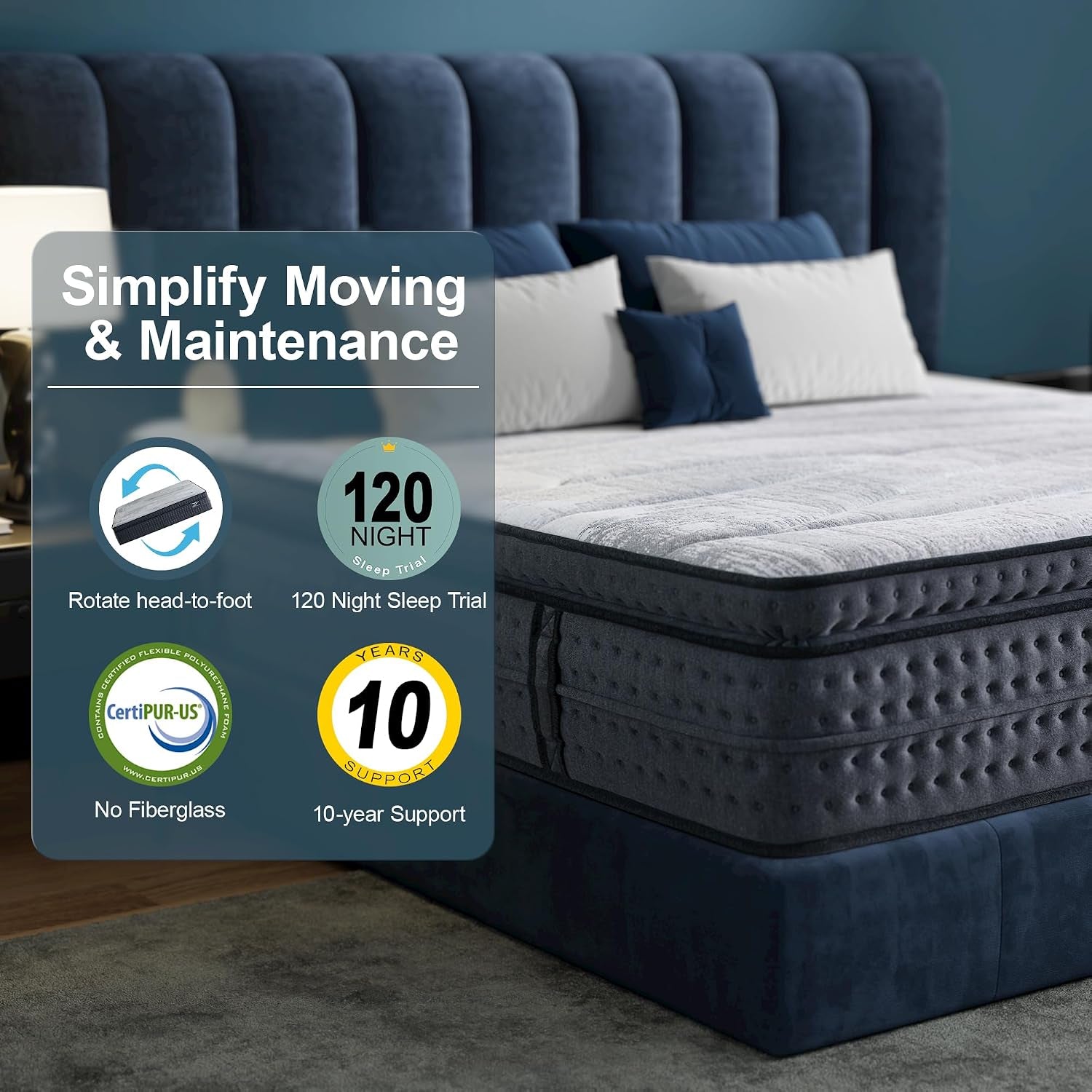 Queen Size Mattress Medium - 14 Inch Memory Foam Hybrid Mattress Strong Edge Support without Motion Transfer for Deep Sleep, Grey