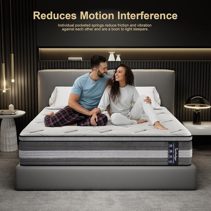 14 Inch Hybrid Mattress - King Size Mattress Medium Firm with Memory Foam, Individual Pocket Springs for Motion Isolation, Enhanced Edge Support, White