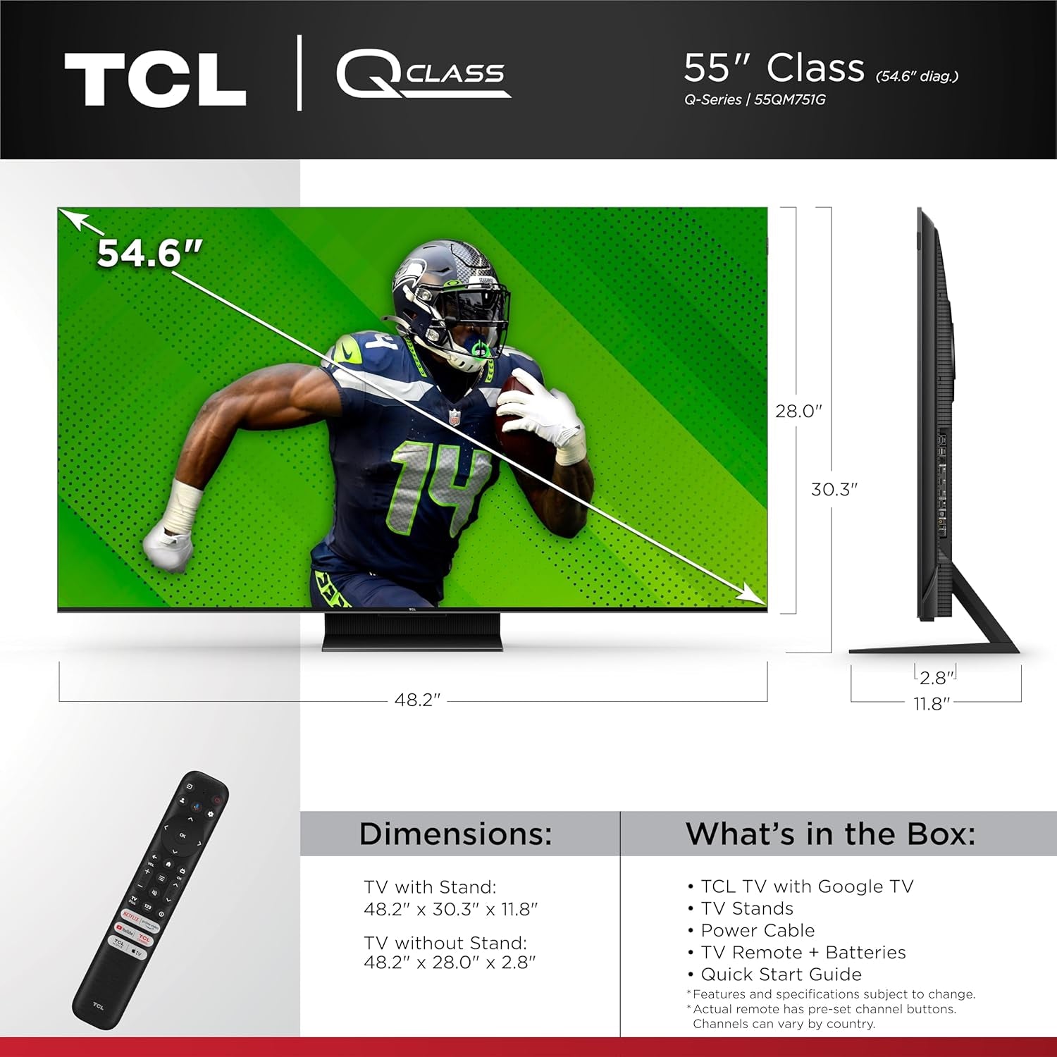 55-Inch QM7 Qd-Mini LED QLED 4K Smart TV with Google TV (55QM751G, 2024 Model) Dolby Vision IQ, Dolby Atmos, HDR, Game Accelerator up to 240Hz, Voice Remote, Works with Alexa, Streaming Television
